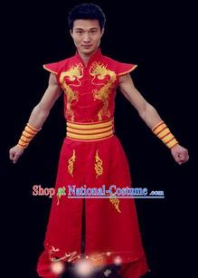 Red Traditional Chinese Drum Player Costumes for Men