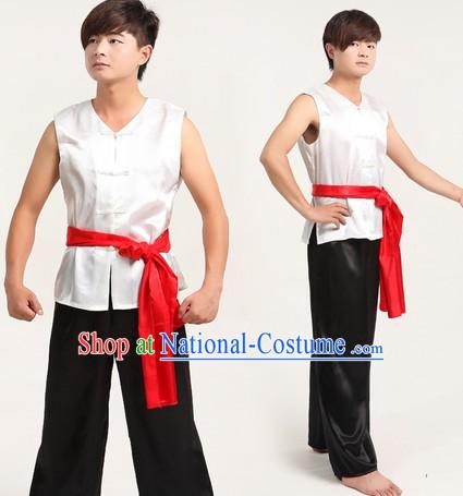 Black and White Traditional Chinese Drum Player Dragon Dancer Costume for Men