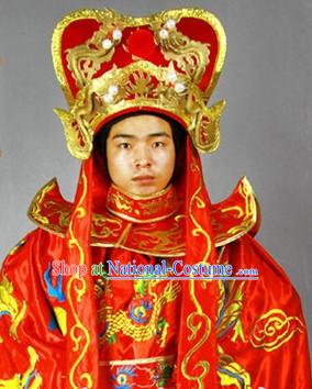 Red Bian Lian Mask Changing Dragon Embroidery Costumes Hat and 12 Masks Complete Set