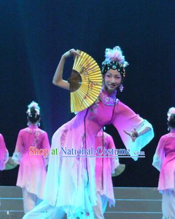 The Peach Blossom Fan Dance Costumes and Headpieces for Women