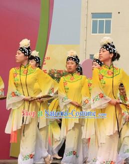 Yellow The Peach Blossom Fan Dance Costumes and Headwear for Women