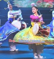 Traditional Korean Long Drum Dancing Costumes and Headdress for Women