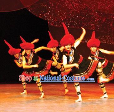 Chinese Ethnic Stage Performance Costumes and Hat for Men