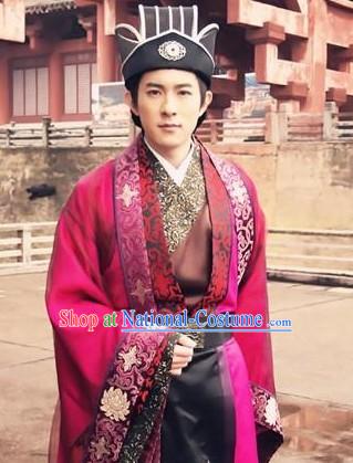 Ancient Traditional Imperial Palace Secretary Costume and Hat for Men