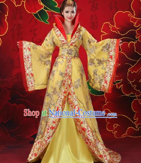 Ancient Chinese Empress Long Trail Costume and Hair Accessories