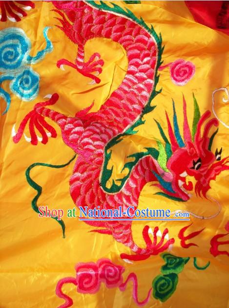 118 Inches Long Big Yellow Chinese Dragon Embroidery Festival Celebration Flag