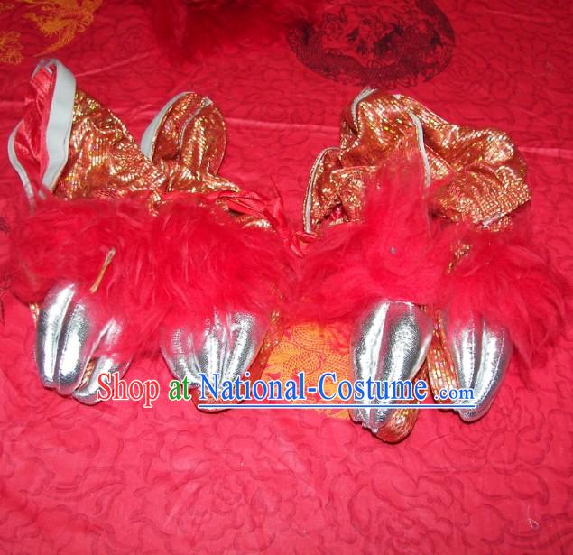 Chinese Festival Celebration Red Wool Two Pairs of Lion Dance Claws Shoes Covers