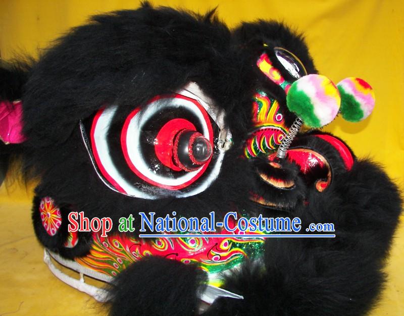 Professional Competition and Parade Black Wool Lion Dance Costumes Complete Set for Adults