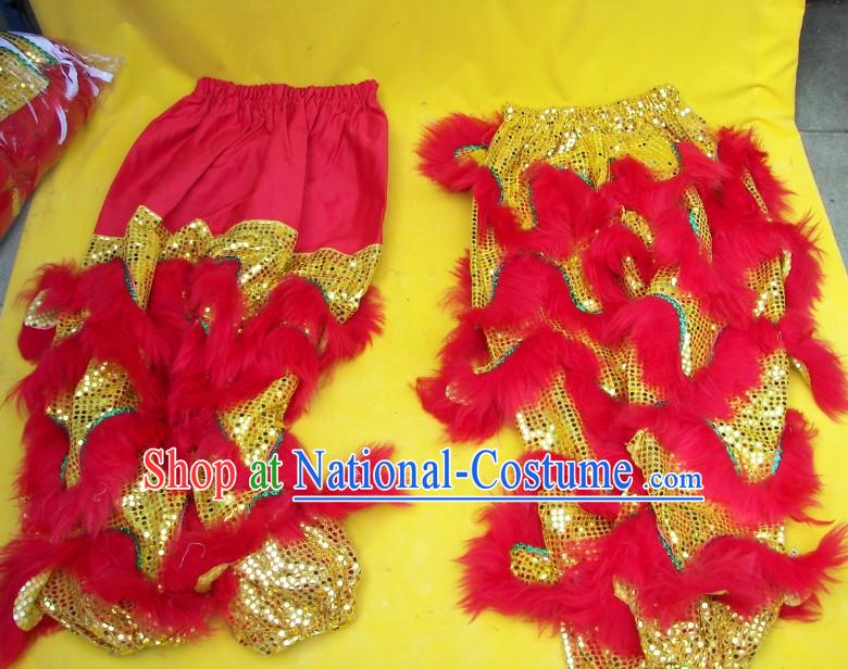 Red Wool Gold Sequins Top Quality Two Pairs of Lion Dance Pants and Claws