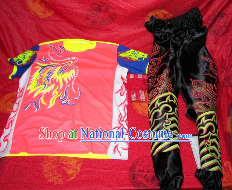 Luminous Professional Chinese Dragon Dancer T-shirt, Pants and Leg Wrappings Set