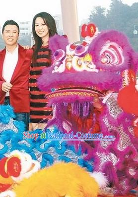 Business Opening Purple Long Wool Lion Dance Costume Full Set