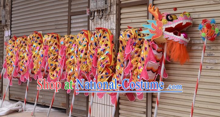 Gold Rainbow Color Chinese New Year Celebration Dragon Dance Costumes Complete Set