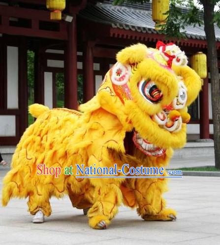 Yellow Color Chinese Lunar New Year Hok San Lion Dance Costumes Complete Set