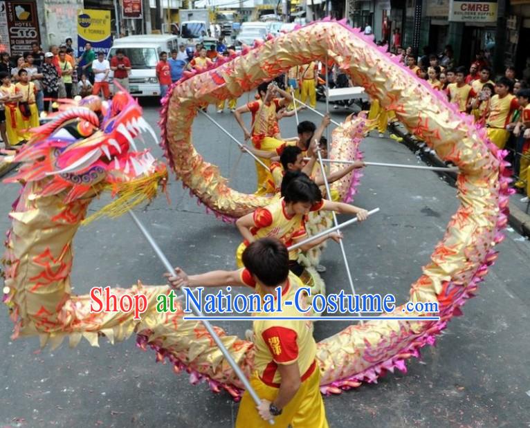 Luminated Gold Festival Celebration Chinese Dragon Dancing Costumes Complete Set