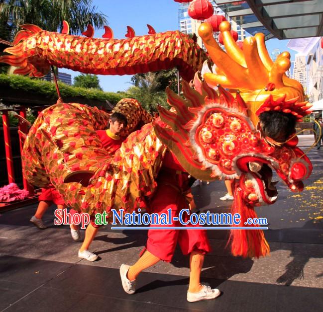 Red Chinese New Year Parade Long Wool Dragon Dance Costumes Complete Set