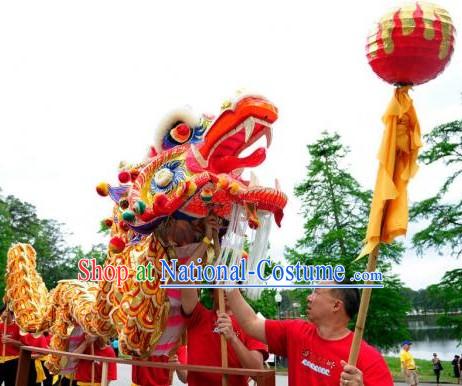 Supreme Best Red and Gold Chinese Festival Handmade Dragon Dance Equipment Full Set