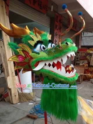 Traditional Chinese Gold Scale Green Dragon Dance Costumes Complete Set