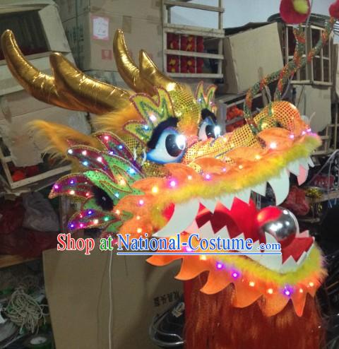 LED Luminous Flame Yellow Chinese Dragon Dance Head