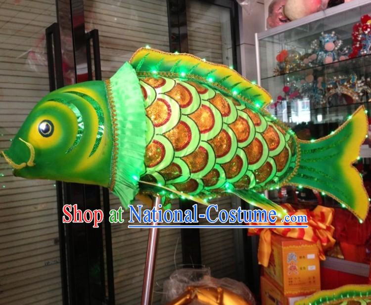 Green LED Luminous Chinese Traditional Fish Dance Prop