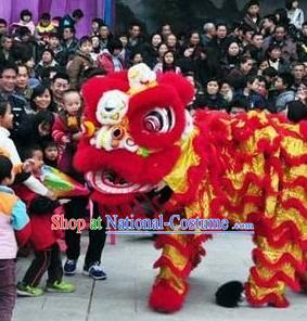 Red and Gold Competition and Performance Lion Dance Costumes Full Set