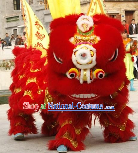 Supreme Red and Gold Competition and Performance Lion Dance Costumes Full Set