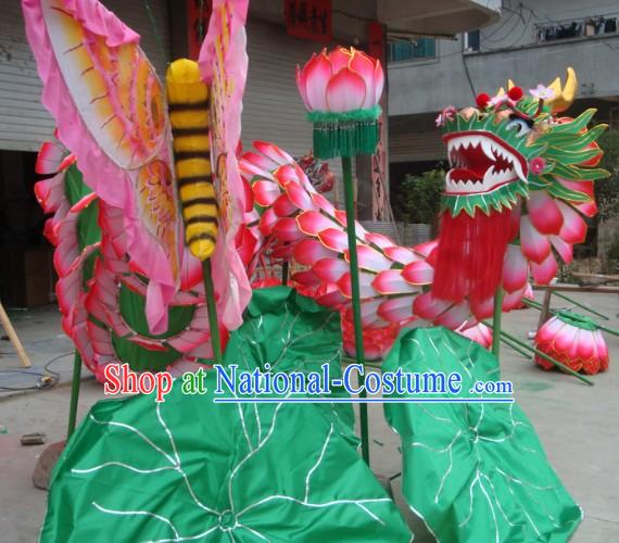 Classical Chinese Traditional Handmade Lotus Dragon Dance Costumes Complete Set