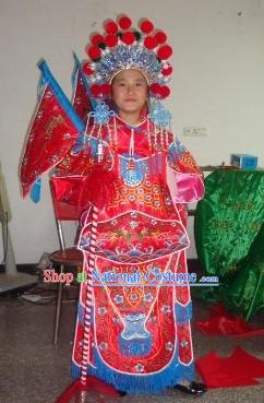 Children Size Chinese Beijing Opera Armor Costumes and Helmet