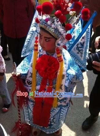 Chinese Beijing Opera General Armor Costumes and Helmet for Children