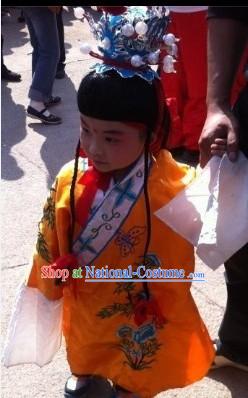 Traditional Chinese Beijing Opera Costume and Hat for Children