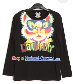 Black Lion Dance Cotton T-shirt