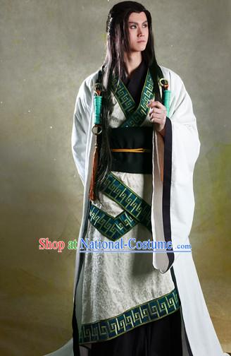 Ancient Chinese Male Fairy Costumes and Headwear Complete Set