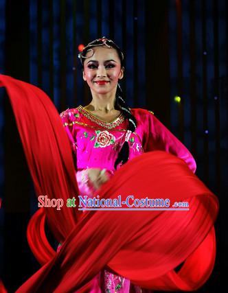 Chinese Wedding Dance Costumes Attire and Headwear Complete Set for Women