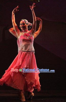 Asian Fan Dance Dress Rehearsal and Headwear Full Set