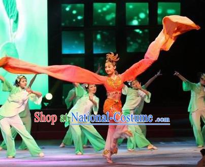 Chinese Water Sleeve Stage Performance Dance Costumes and Headwear for Women