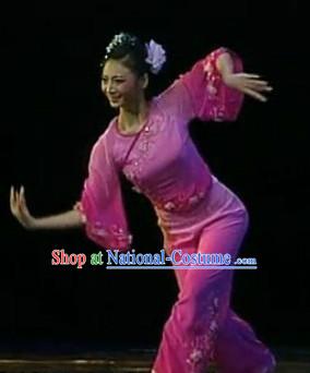 Traditional Asian Dance Costumes and Headwear Complete Set for Women