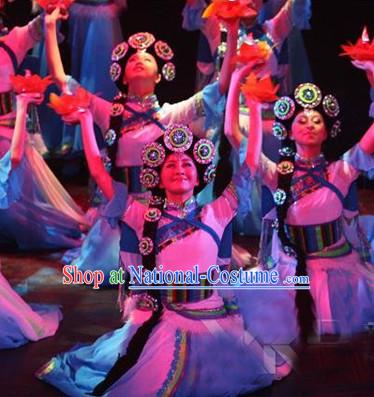 Professional Tibetan Dancing Costumes and Headwear Complete Set for Women