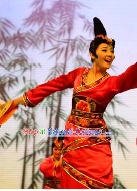 Chinese Stage Classical Dance Costumes and Headwear Complete Set