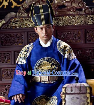 Ancient Korean Emperor Costumes and Hat Complete Set for Men