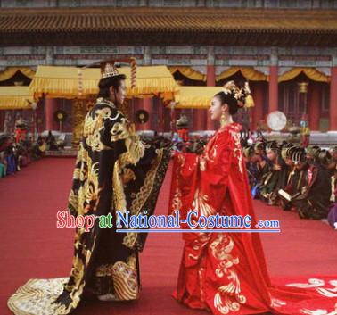 Ancient Korean Emperor and Empress Wedding Dresses Headwear Complete 2 Sets