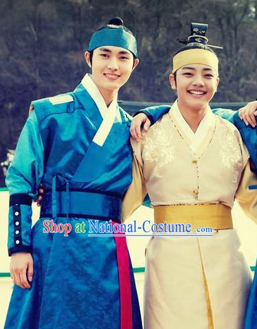 Ancient Korean Male Hanbok Clothing and Headwear Complete Set _the blue set_