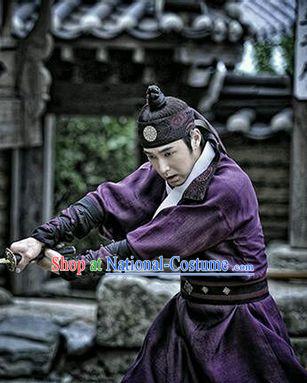 Ancient Korean Imperial Swordman Costumes and Headwear Complete Set