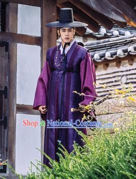 Ancient Korean Imperial Official Costumes and Black Hat Complete Set