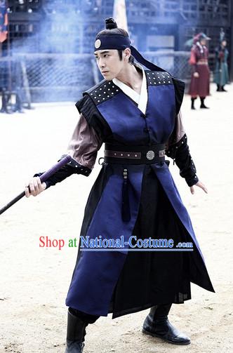 Ancient Korean Knight Costumes Korean Warrior Dress and Headwear Complete Set for Men
