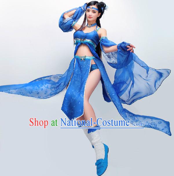 Chinese Blue Princess Cosplay Swordswoman Costumes Complete Set