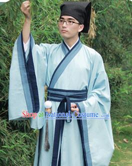 Traditional Chinese Han Fu Clothing and Hat Complete Set for Men