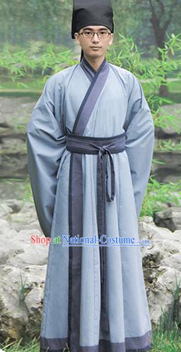 Traditional Chinese Han Fu Outfit and Hat Complete Set for Men