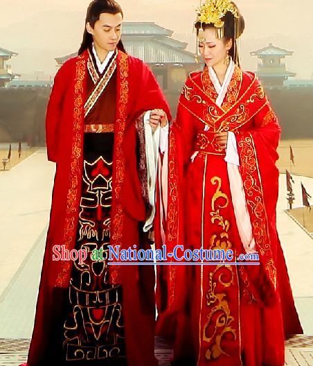 Traditional Chinese Wedding Dresses Two Complete Set for Brides and Bridegroom