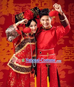 Traditional Chinese Prince and Princess Wedding Dresses Two Complete Sets