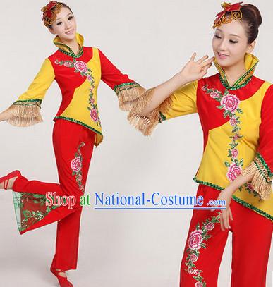 Professional Chinese Yang Ge Group Dancing Outfit Complete Set