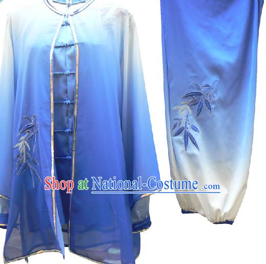 Color Transition Bamboo Embroidery Tai Chi Suit and Cape